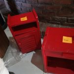 Red Bedside cabinets. Cabinet with a door is R220 and without a door is R150